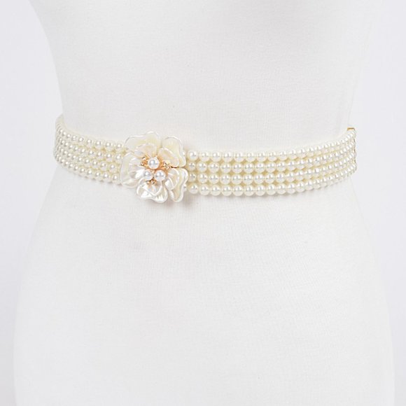 BNWT Pearl Flower Classy Stretch Elastic Belt Bridal Belt - Picture 2 of 4